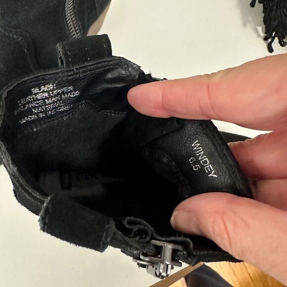 Steve Madden Windey Sexy Black Suede Leather Side Zip Wood Block Heel Boots 6.5 - Picture 10 of 12